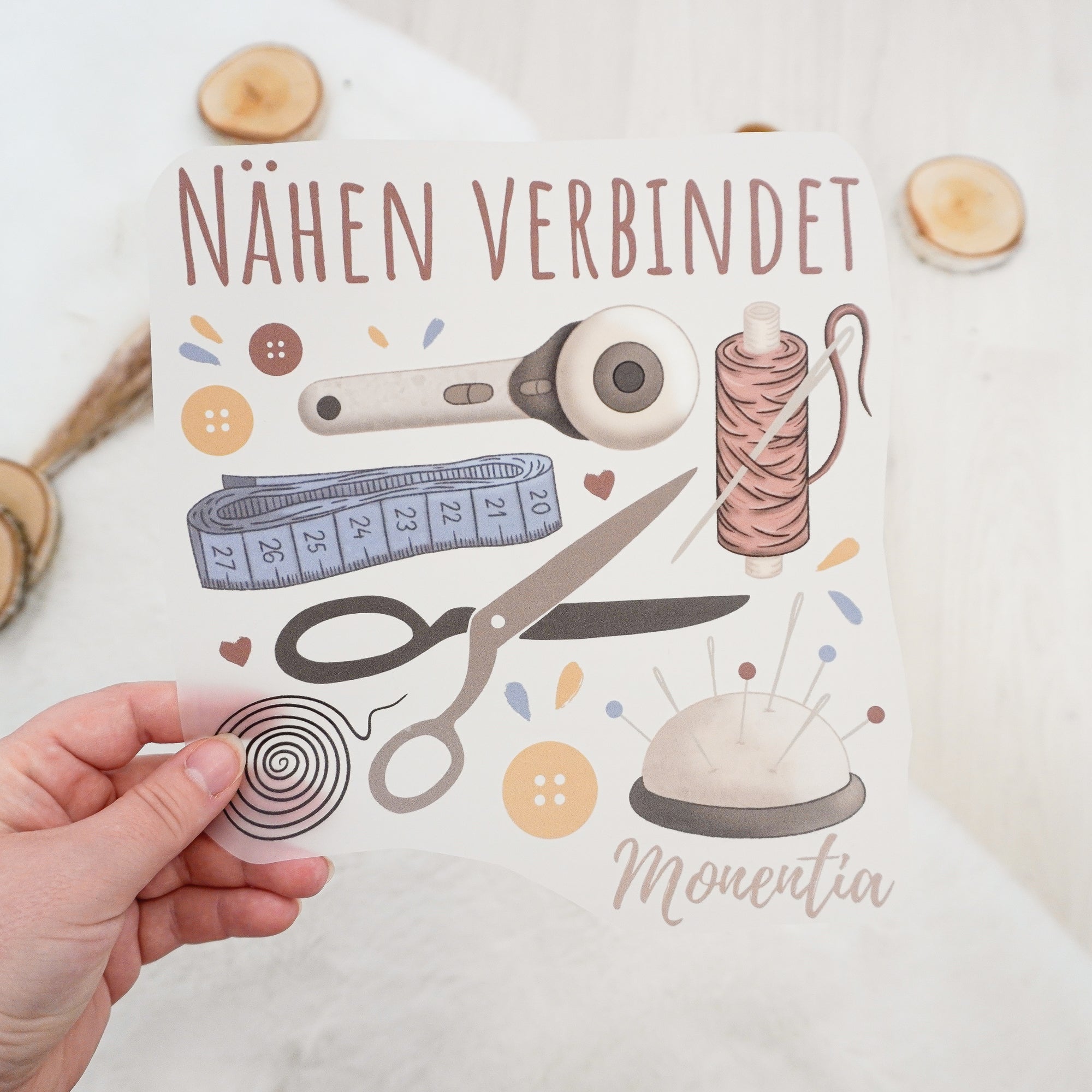 Bügelbild - Nähen verbindet (Bunt)