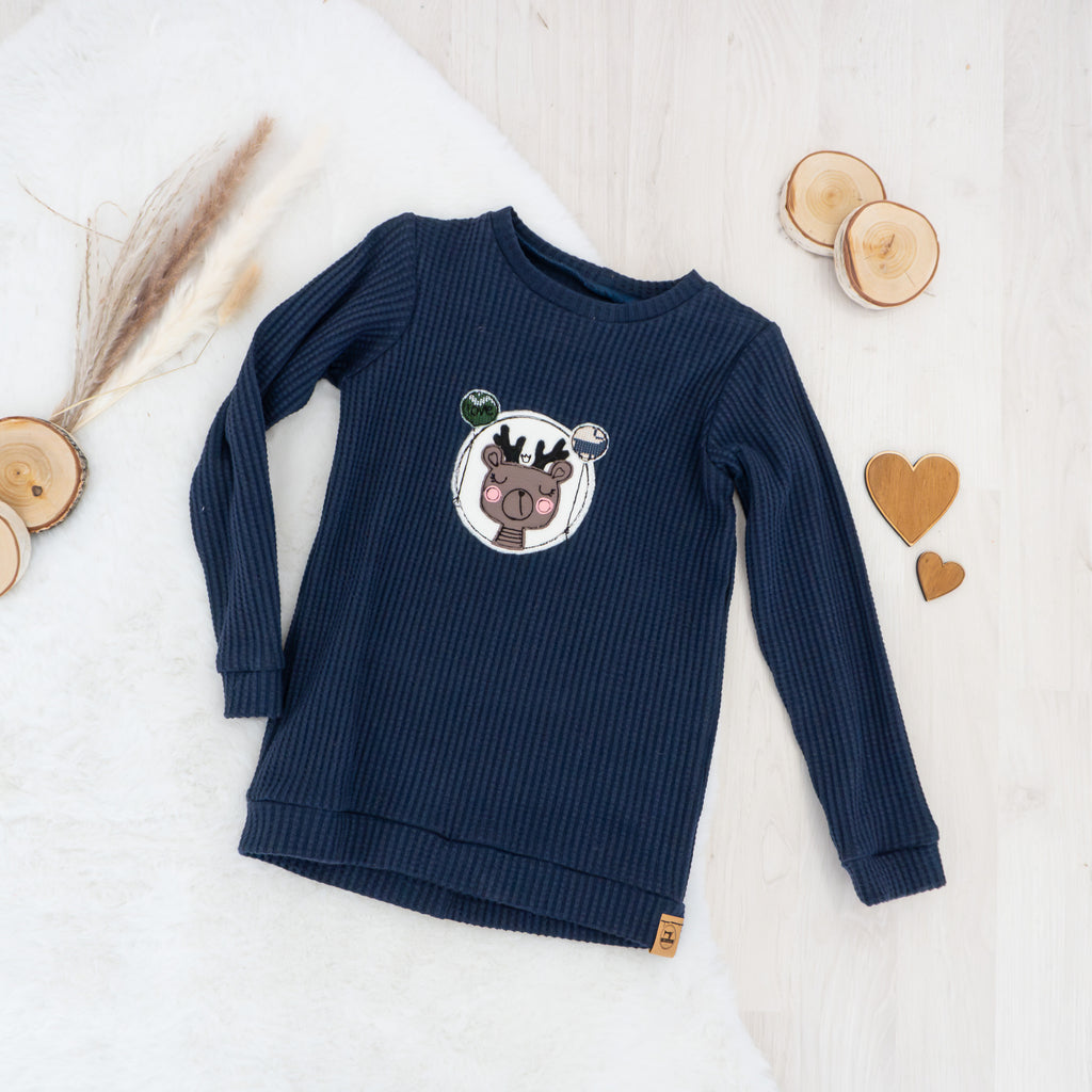 Shirt Waffeljersey Dunkelblau - mit Stickerei Gr. 98