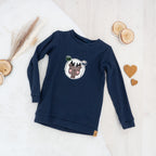 Shirt Waffeljersey Dunkelblau - mit Stickerei Gr. 98