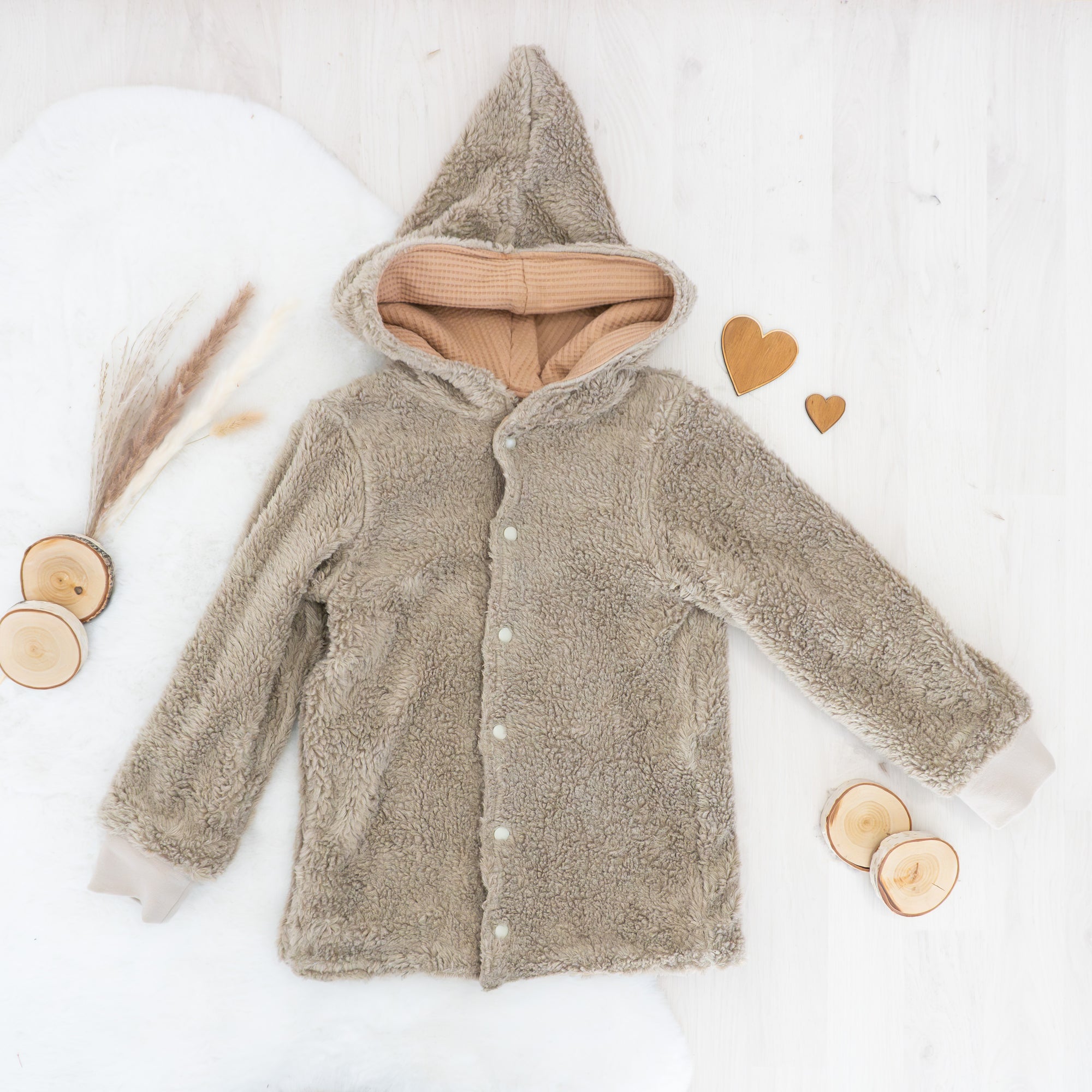 Teddyjacke Beige - wendbare Kinderjacke - Gr. 116
