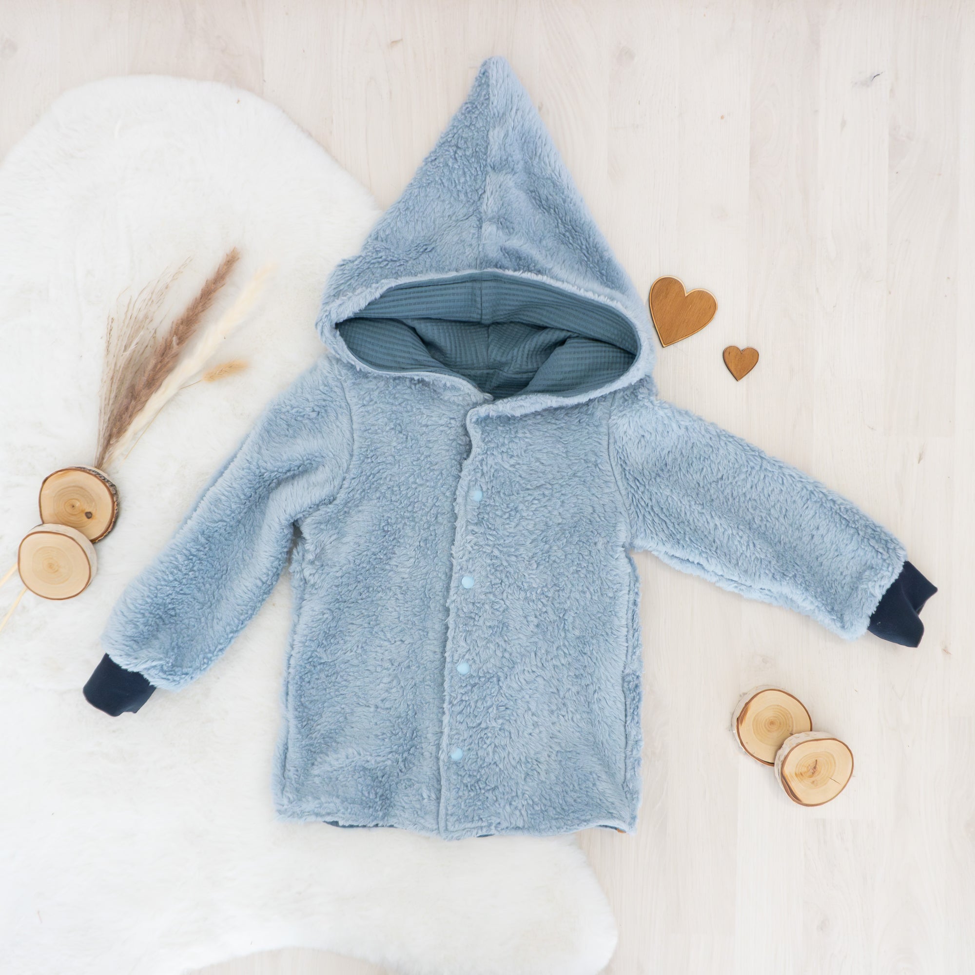 Teddyjacke Hellblau - wendbare Kinderjacke - Gr. 104
