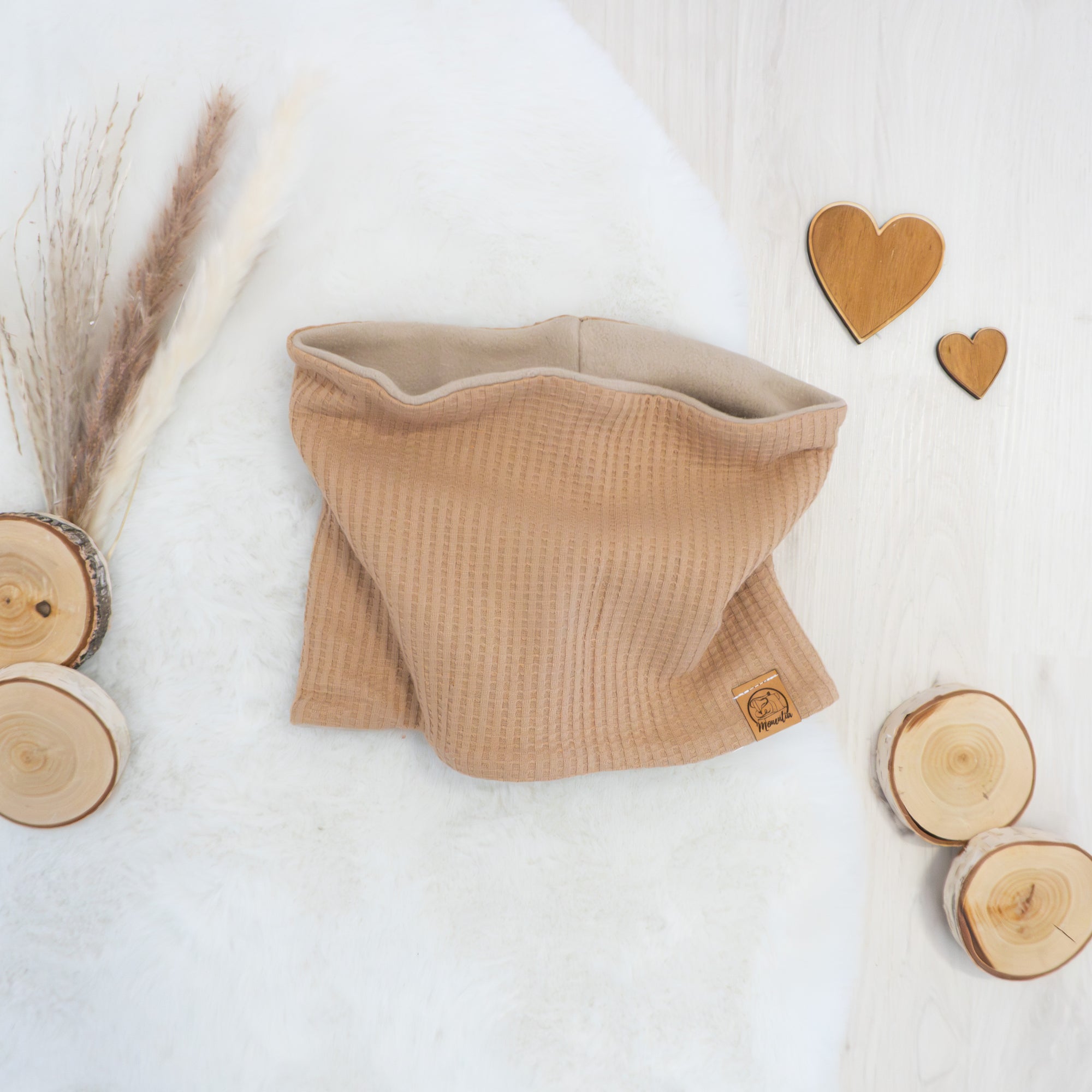 Loopschal Beige - mit Baumwoll-Fleece