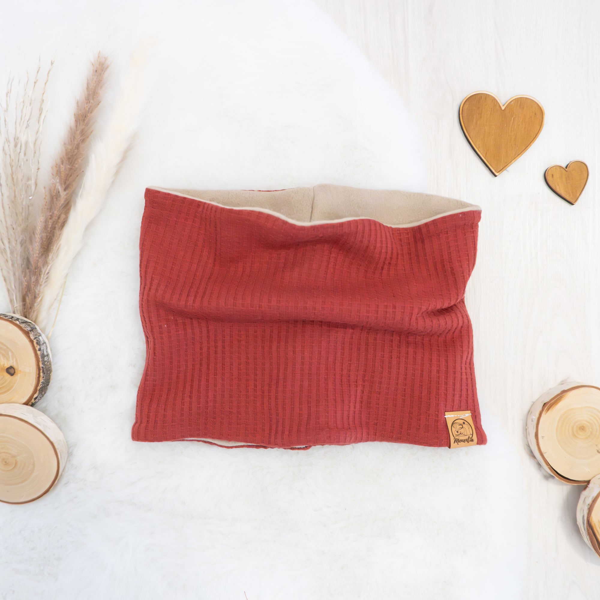 Loopschal Rot - mit Baumwoll-Fleece