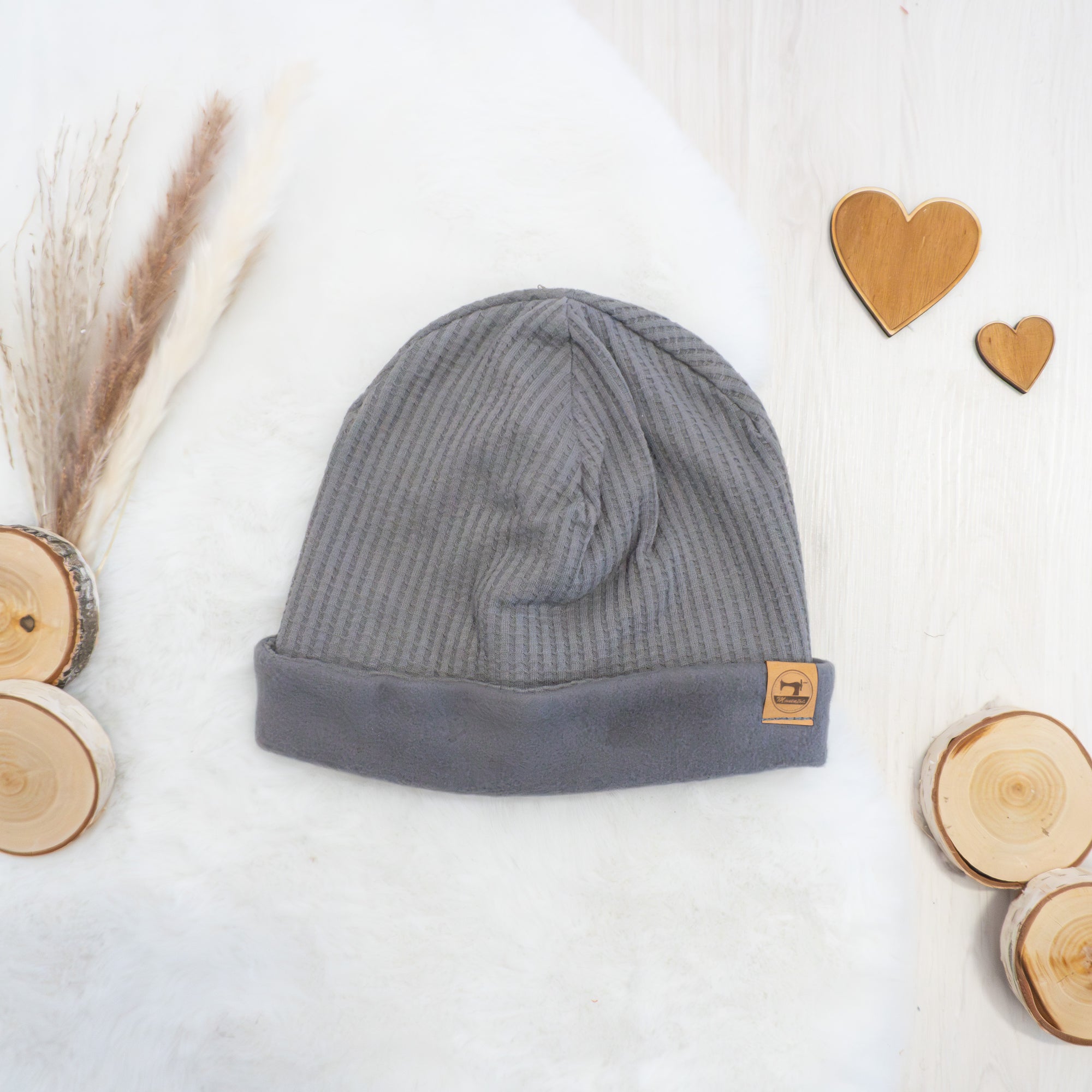 Beanie Hellgrau mit Fleece - Gr. 49-51