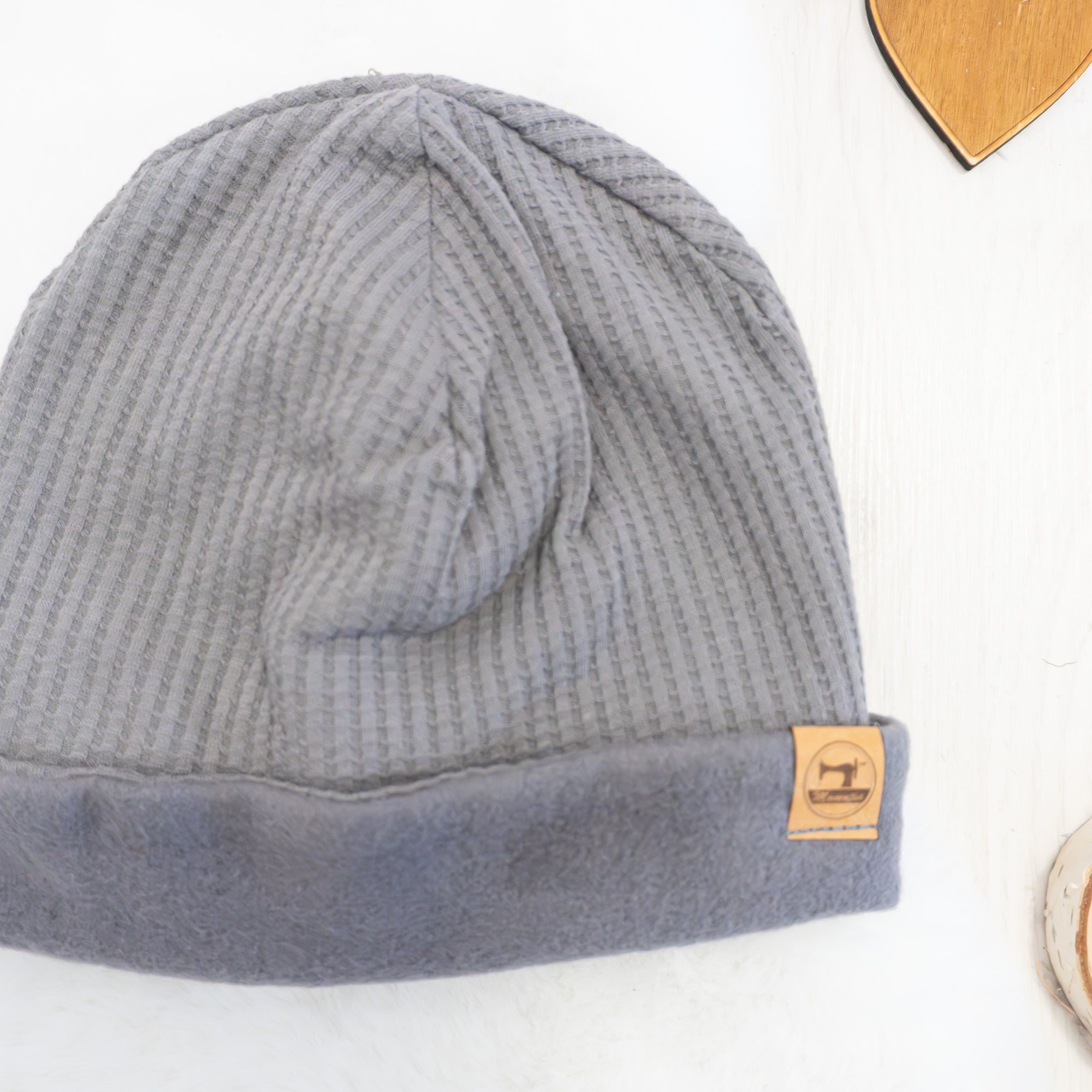 Beanie Hellgrau mit Fleece - Gr. 49-51