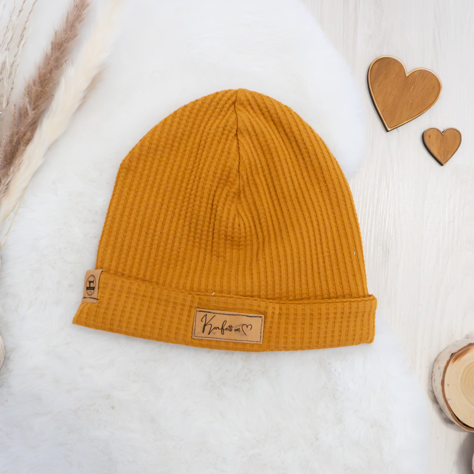 Beanie "Konfetti im Herz" - Senfgelb - Gr. 49-51
