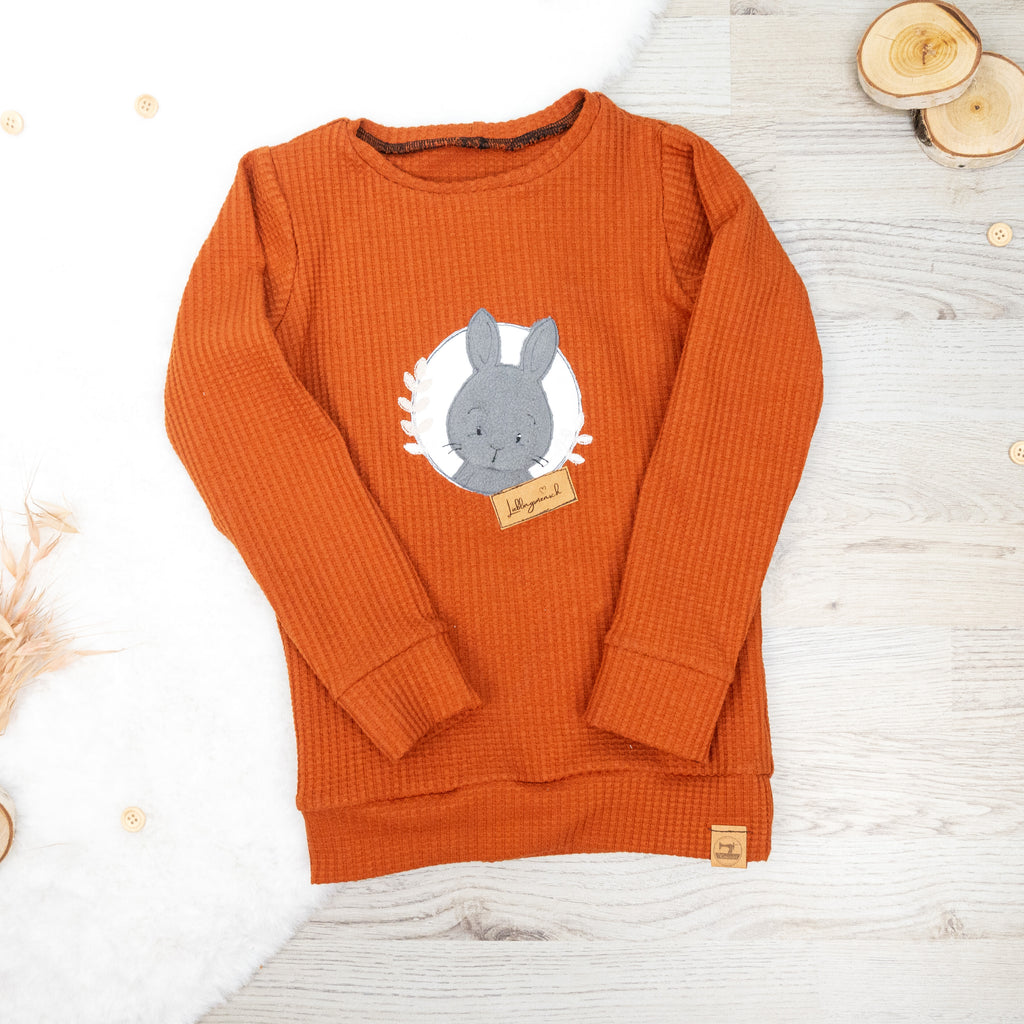 Shirt Waffeljersey Rostorange - mit Stickerei Gr. 104