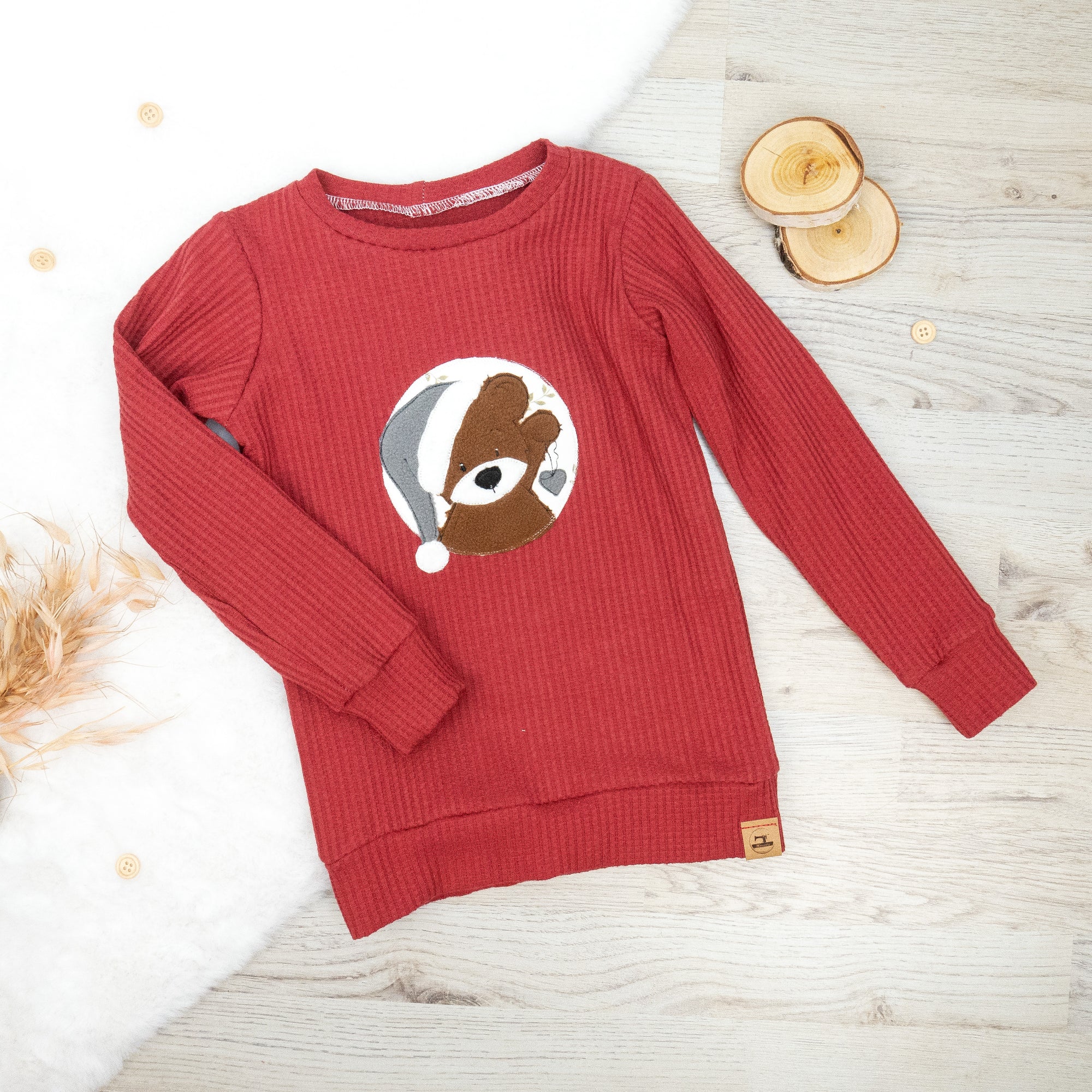Shirt Waffeljersey Rot - mit Stickerei Gr. 104