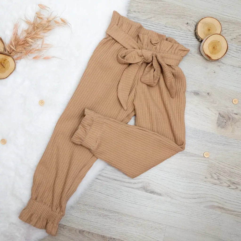 Paperbag Hose Waffeljersey Beige