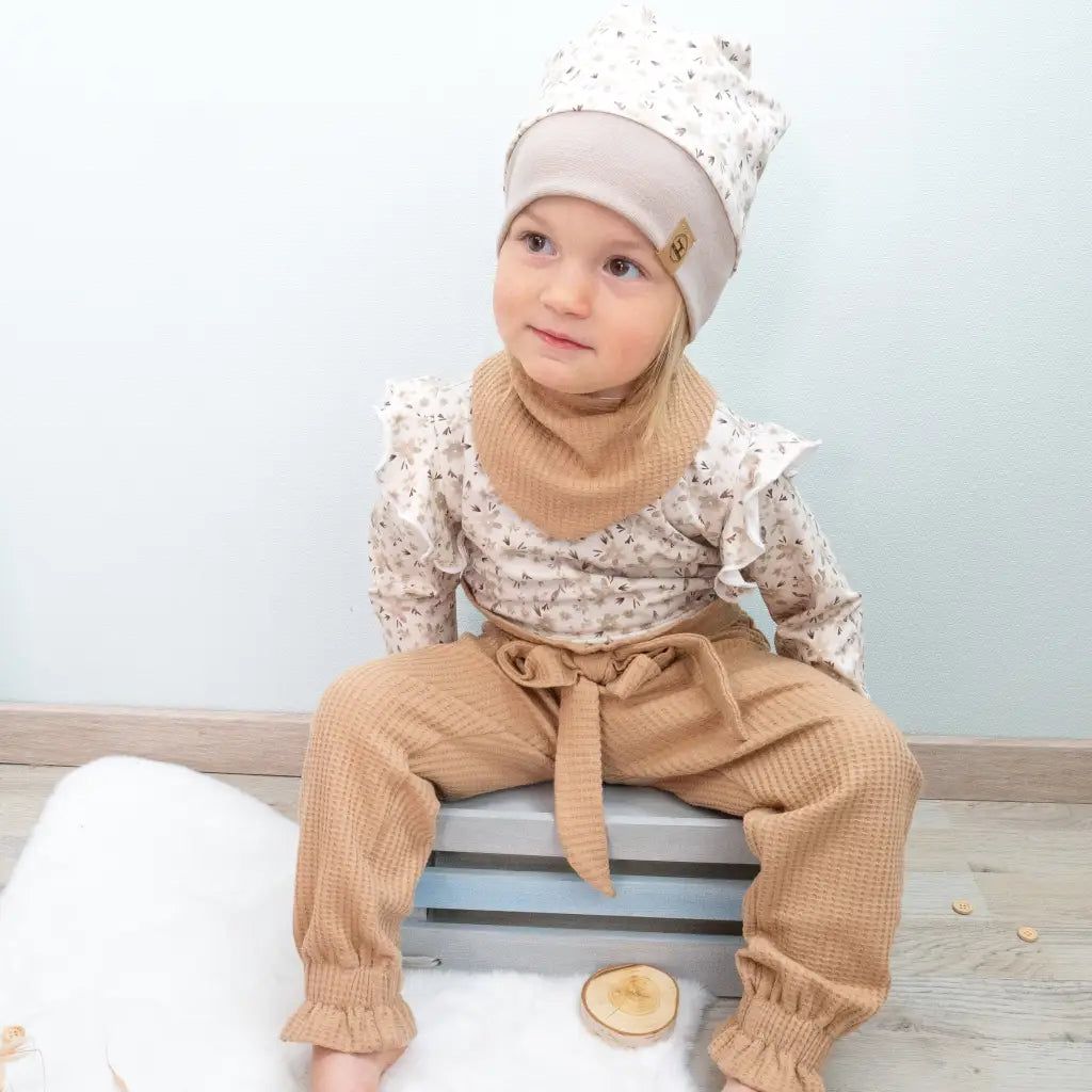 Paperbag Hose Waffeljersey Beige