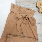 Paperbag Hose Waffeljersey Beige