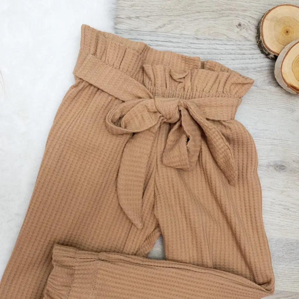 Paperbag Hose Waffeljersey Beige