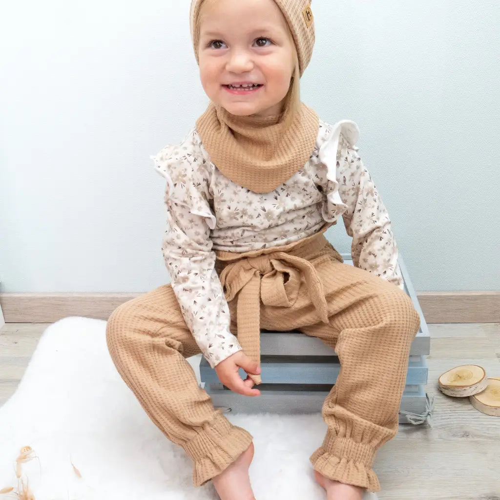 Paperbag Hose Waffeljersey Beige