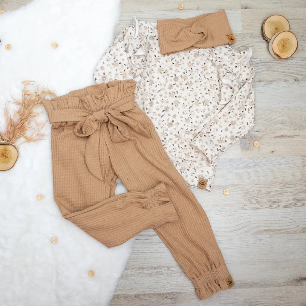 Paperbag Hose Waffeljersey Beige