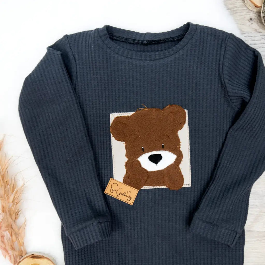 Waffeljersey Langarmshirt Anthrazit
