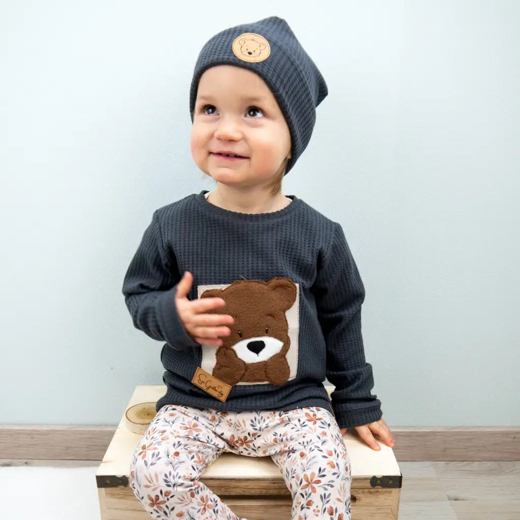Waffeljersey Langarmshirt Anthrazit