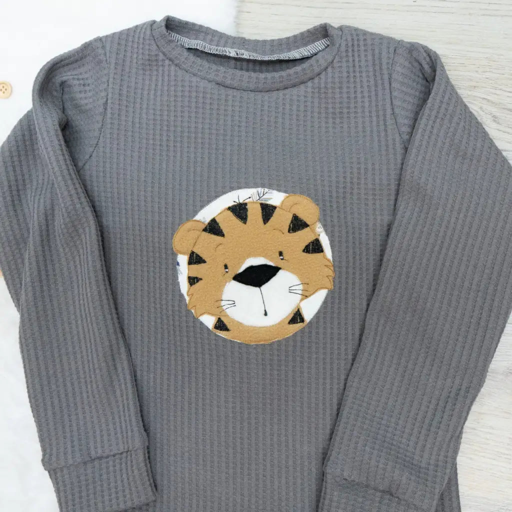 Waffeljersey Langarmshirt Grau