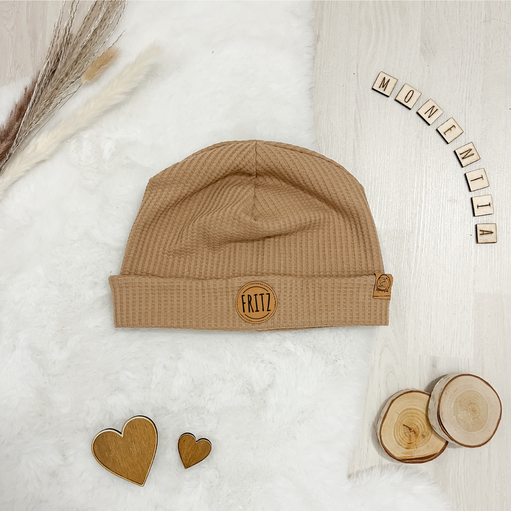 Beanie Beige - mit Wunschname